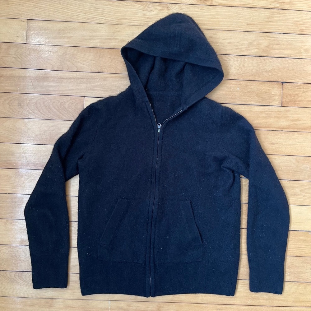 J. Crew Mens 100% Cashmere Full Zip Hoodie Black The Good Cashmere Standard